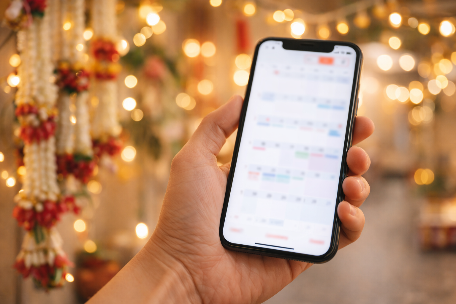Phone calendar blurred festive detail